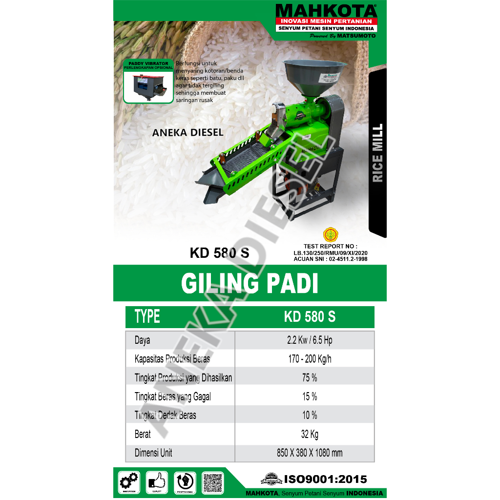 Mesin Giling Padi KD 580S MAHKOTA Mesing Gilingan Penggiling Padi KD 580S MAHKOTA