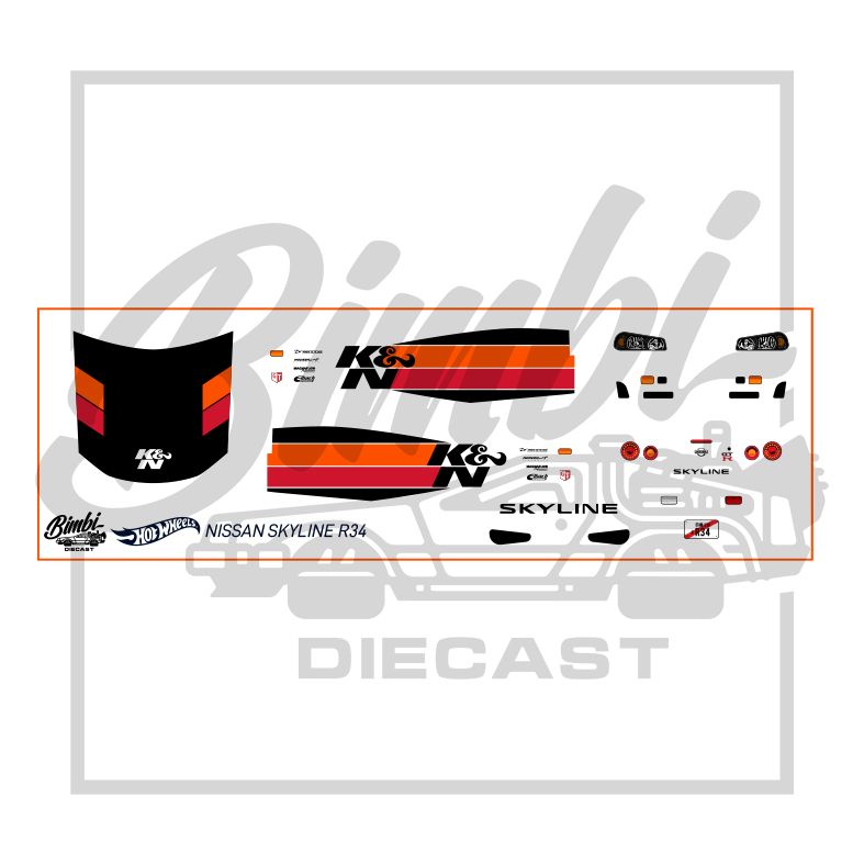 Decal Hotwheels Nissan Skyline R34 K&N Transparan