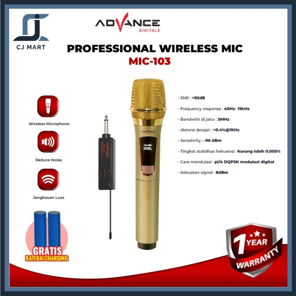 Advance Mic-103 Microphone Profesional Mic Wireless Bisa di Charger