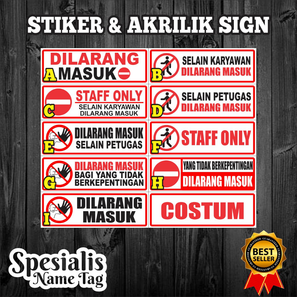 

UV Print Label Sign Acrylic sign label selain petugas dilarang masuk Selain Karyawan Dilarang Masuk AKRILIK SIGN DILARANG MASUK Akrilik Sign label dilarang masuk kecuali petugas