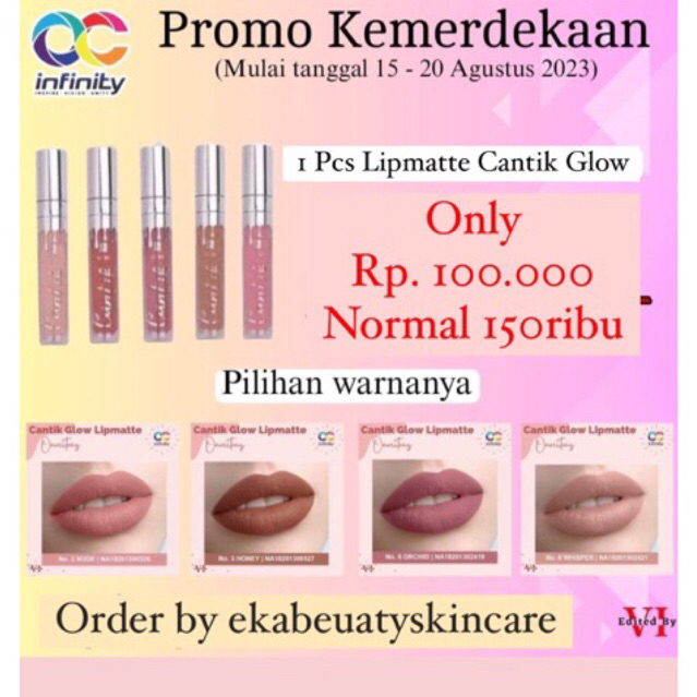Lipstik Lipmatte Cantik Glow By Ourcitrus Waterprof dan Tahan lama