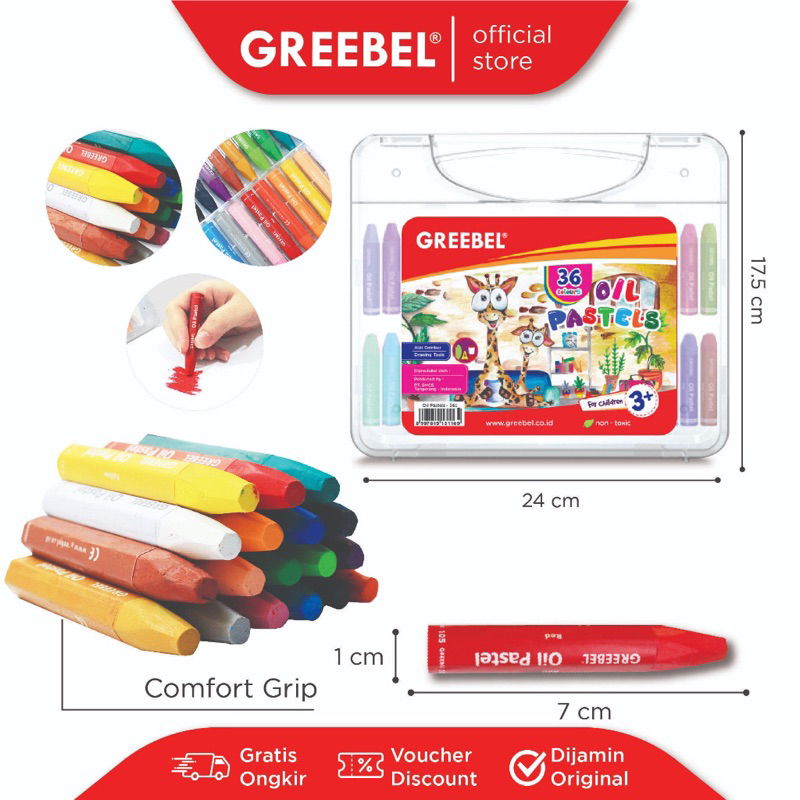 

GREEBEL Crayon Krayon Kids Oil Pastel 36 Warna (36C) tdk berdebu cerah utk anak sekolah art& tdk beracun