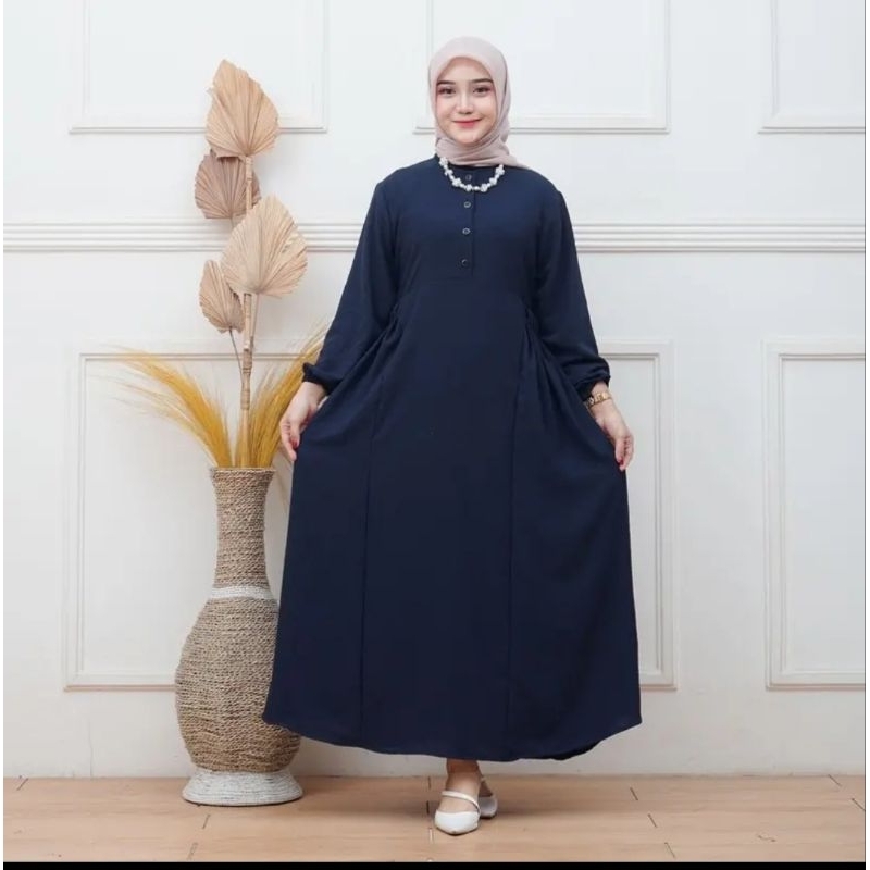 Gamis polos warna navy Crinkle Airflow Premium Gamis Cika Dress Hitam Polos Terbaru anak remaja