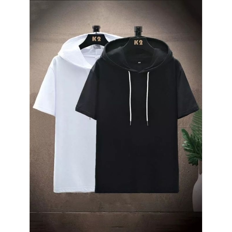 Hoodie Lengan Pendek Polos Kombinasi