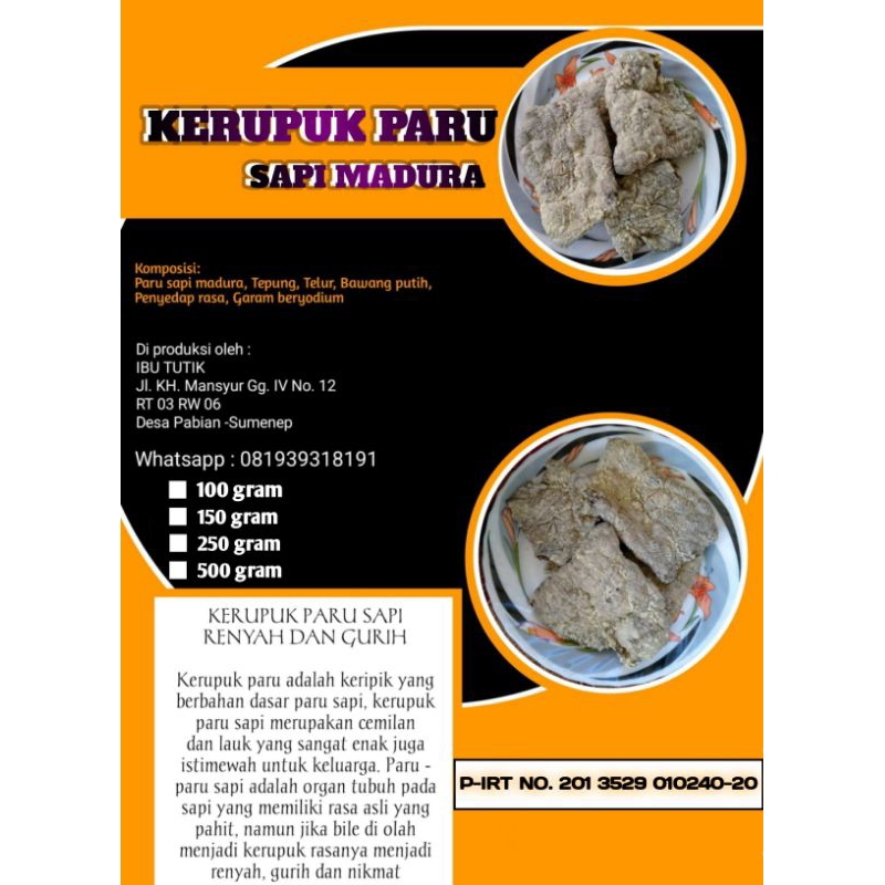 

KERUPUK PARU SAPI MADURA enak dan renyak 1KG