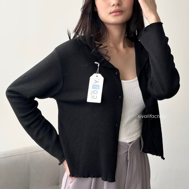 SIVALI Lowie Cardigan - Korean Cardigan Crop Top - Atasan Rajut Crop Top - Outer Cardigan Waffle