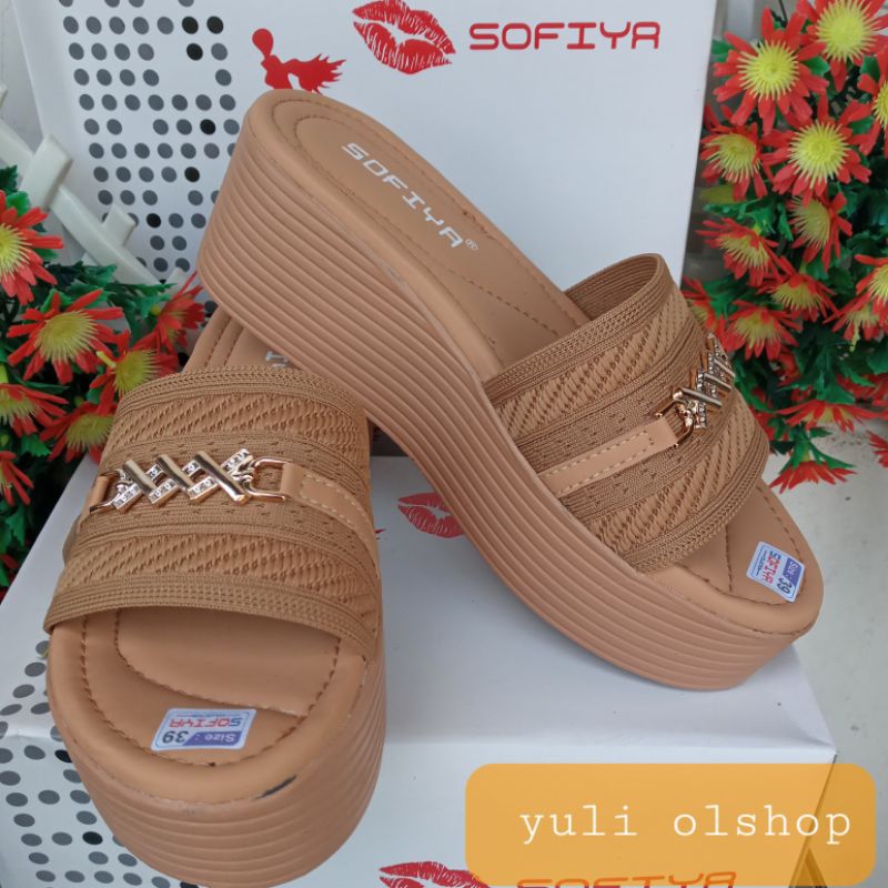 Sandal Wanita Wedges Sofia terbaru tinggi hak 7cm warna hitam dan coksu