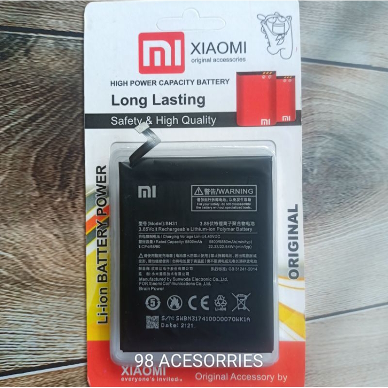 Batre Batre Batre / Xiaomi Note 5a  mi A1  S2  MI 5X MI 5A Prime Bn -31 Original