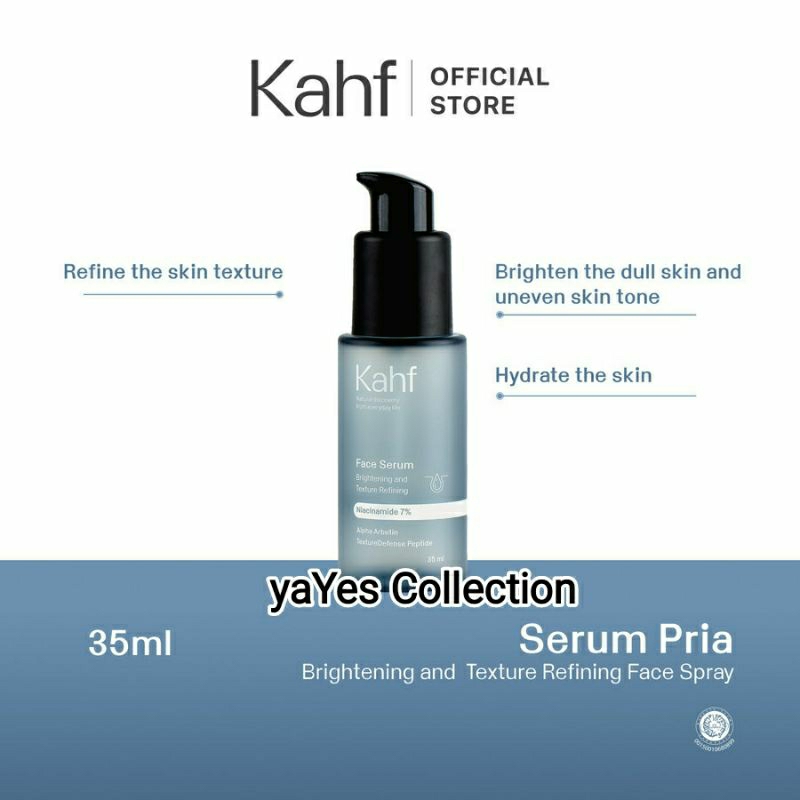 Kahf Face Serum 35 ml Pump Brightening and Texture Refining Wajah Pria Laki Cowok