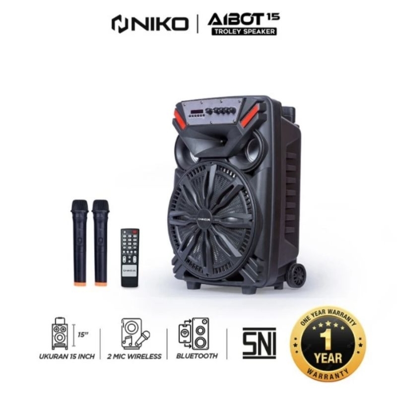 NIKO Aibot 15 Speaker Meeting Trolley Portable 15 inch 100 Watt Free Mic