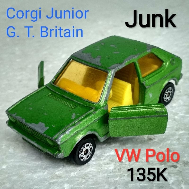 Diecast Vintage Corgi Junior GT Britain VW Volkswagen Polo Hijau Open Doors Junk