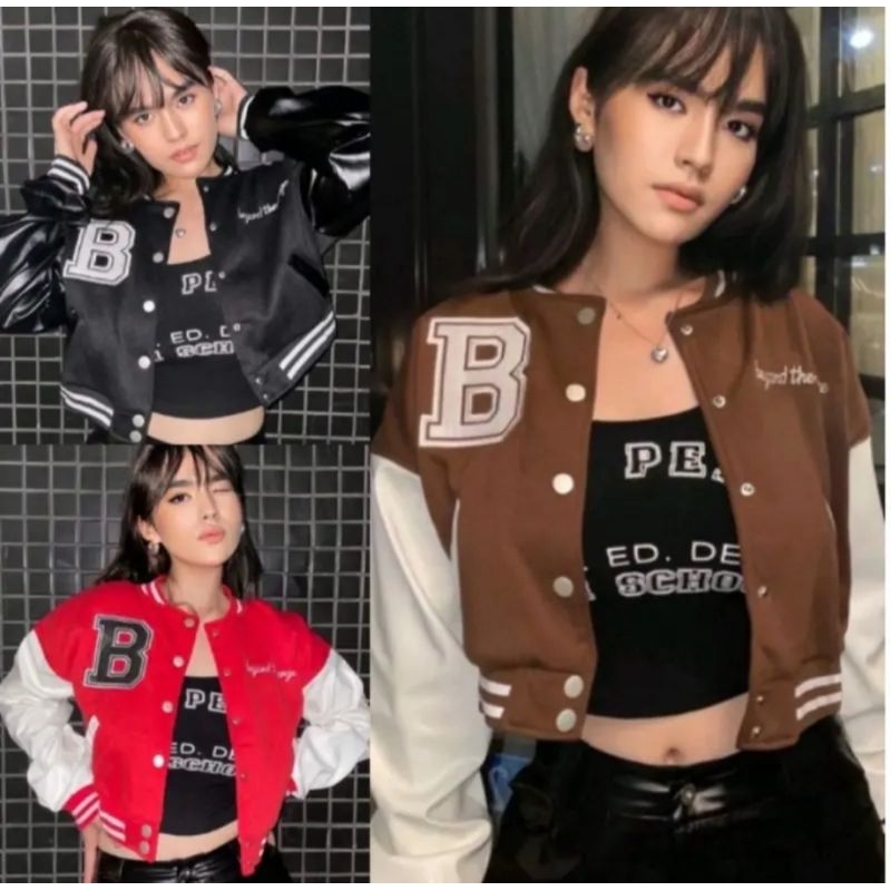ALU • BEYOND CROP VARSITY BASEBALL JACKET BOMBER