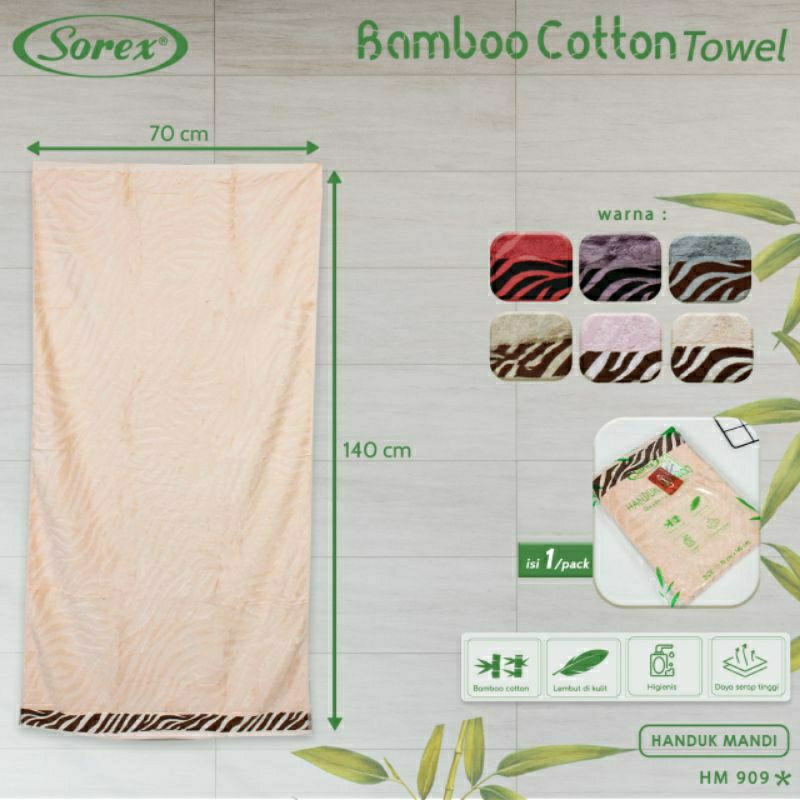 Sorex Handuk Super Lembut JUMBO 70x140cm HM909 Cotton Bamboo Daya Serap Tinggi Quickdry Premium Super Soft