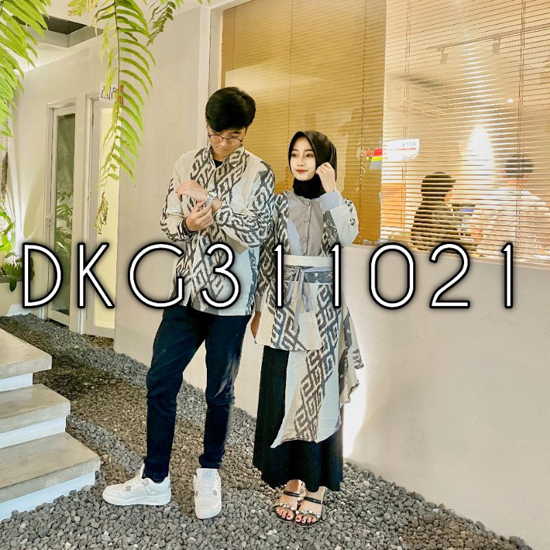 [Ready Stock] Set couple tenun tunik marwa, kemeja white gray