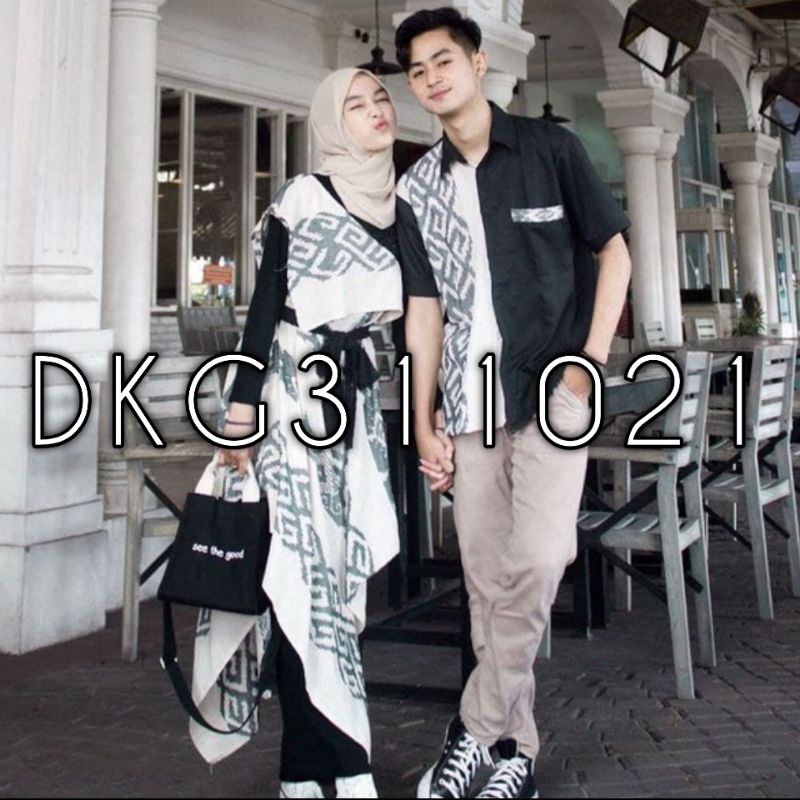 [Ready Stock] Set Couple Pasangan, Baju Kemeja Kombinasi Tenun, Dress Tenun