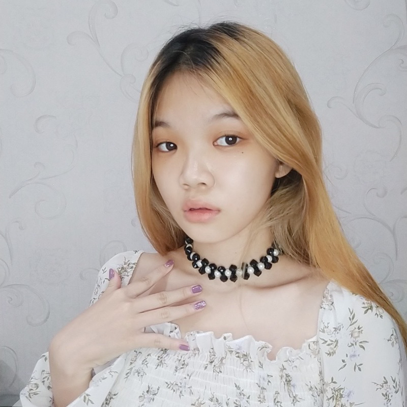 Marella Crystal Pearl Choker Necklace Kalung Mutiara Anyam