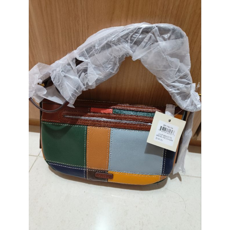 Jolie Baguette Brown Patchwork crossbody