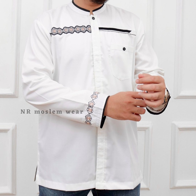 BAJU KOKO PUTIH PREMIUM , BAJU KOKO PUTIH LENGAN PANJANG  PERLENGKAPAN HAJI UMROH ARK-16