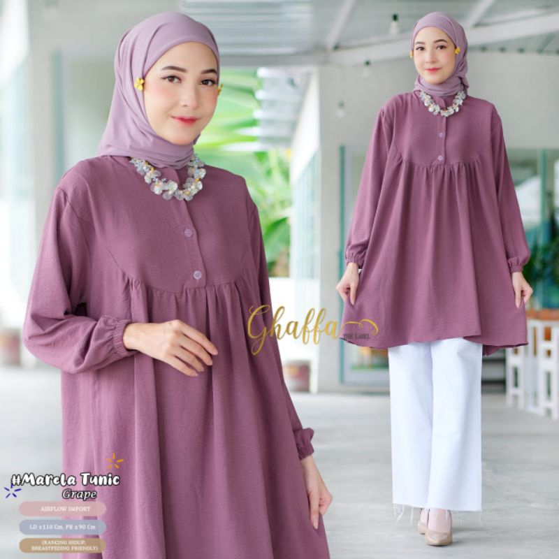 MARELA TUNIK BY GHAFFA THE LABEL / TUNIK AIRFLOW MUSLIMAH / Atasan polos wanita LD110