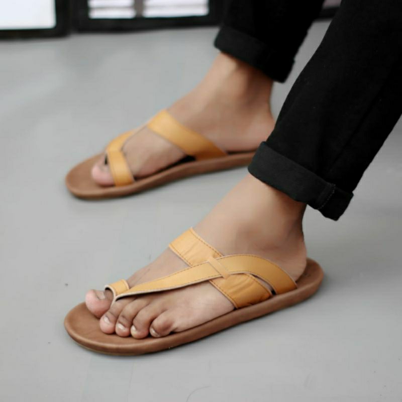 CEVANY IMPULSE Tan (KULIT ASLI) Sandal Kulit Asli Pria Sendal Casual Cowok Dewasa Kekinian