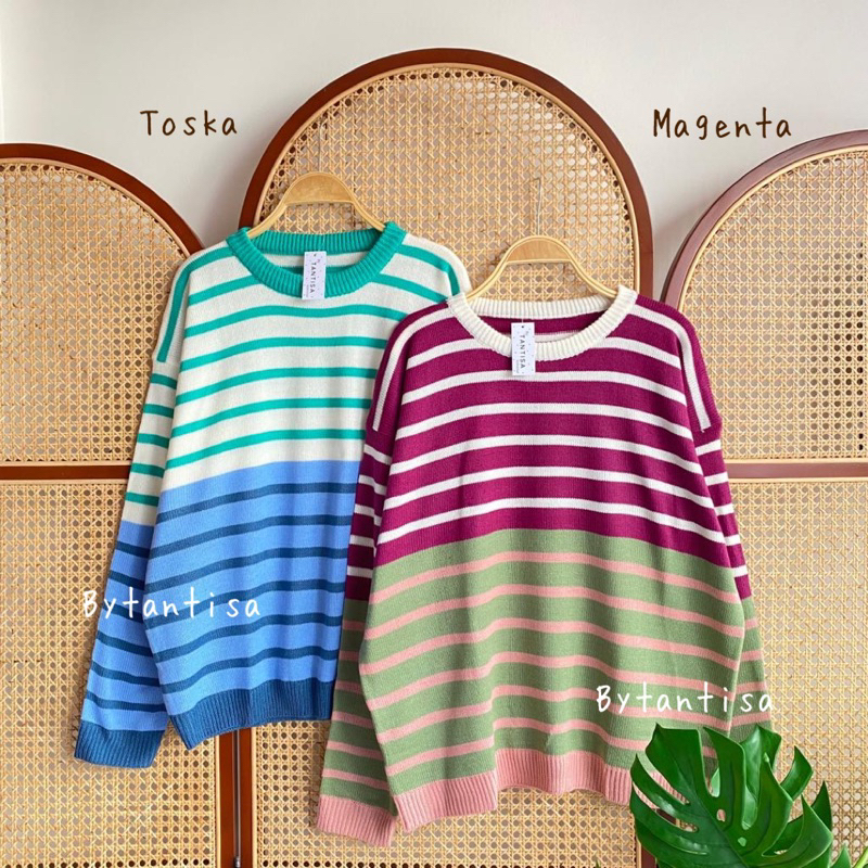 ATASAN RAJUT TWOTONE ZALINA MOTIF GARIS