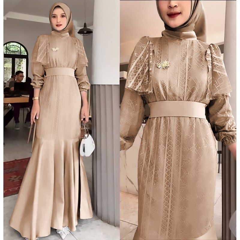 DRESS CELINNE , BRUKAT VELVET, GAMIS HIJAB MUSLIM , MAXY DRESS GAUN , 3 UKURAN