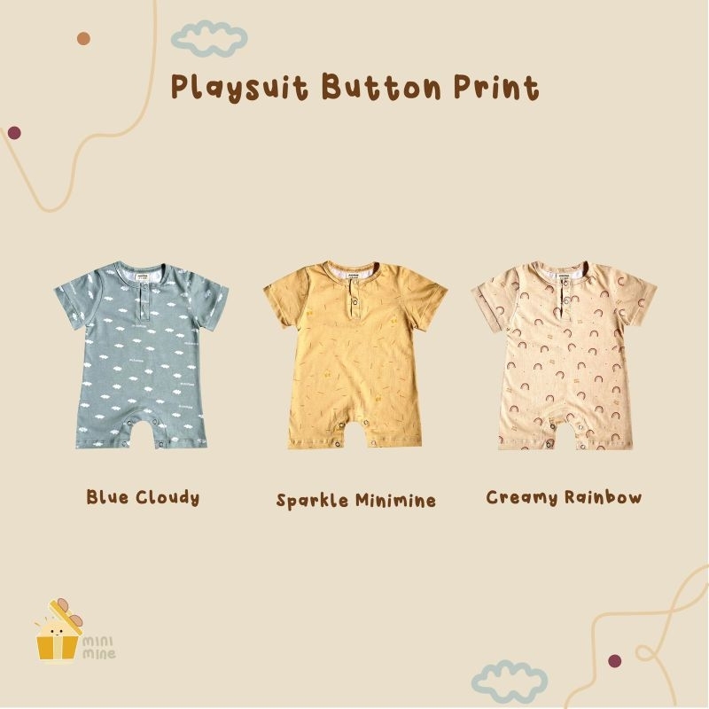 Minimine - Playsuit Button Print / playsuit baju bermain bayi baru lahir newborn kancing snap / setelan / bodysuit / romper / jumpsuit motif lucu murah