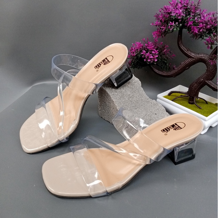 Sandal Heels wanita Hak kaca 5 cm Jelly Transparan AM-01