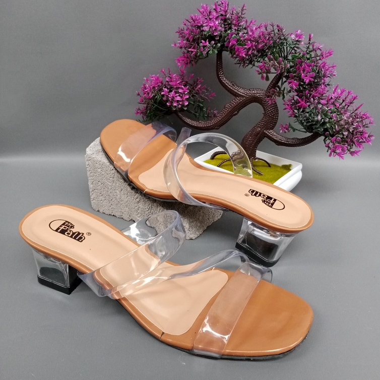 Sandal Heels wanita Hak kaca 5 cm Jelly Transparan AM-01