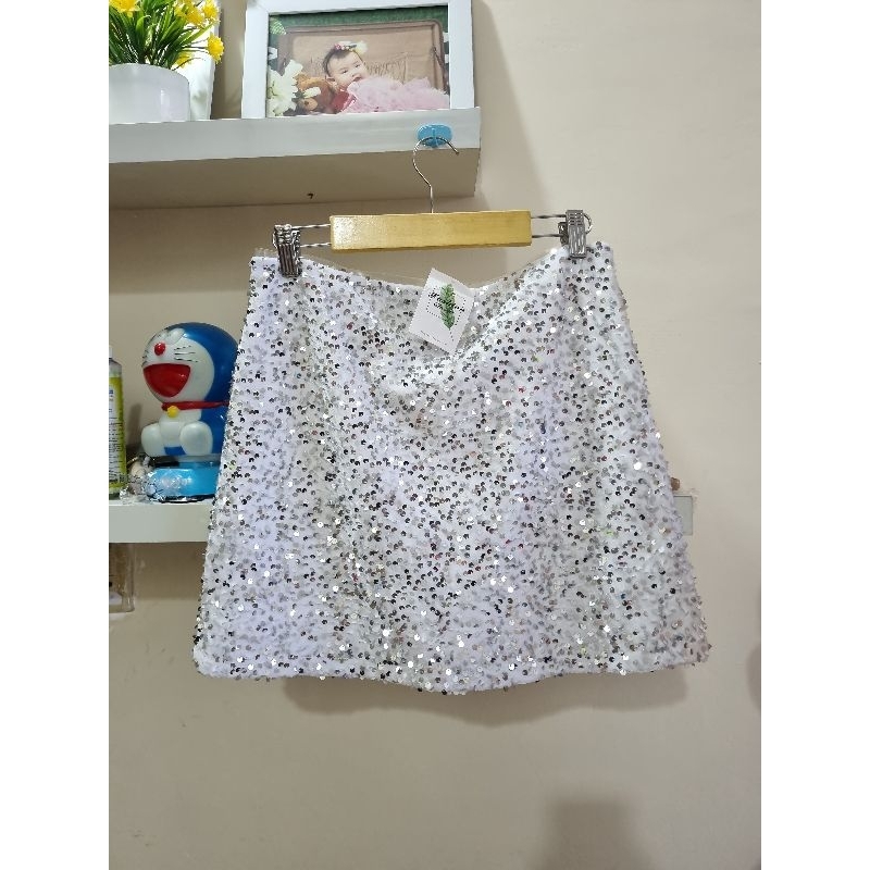 skirt rok sequin silver bigsize