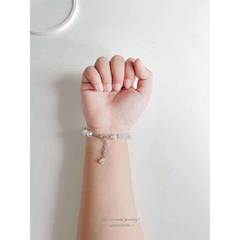 Gelang Batu Alam Giok Kristal Asli Wanita Stone Crystal Bracelet Raya