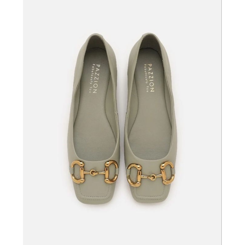 NBU Pazzion Vintage Horsebit Square Toes Flat Green