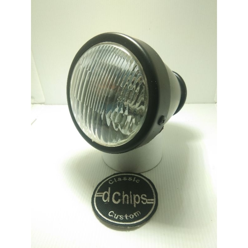 lampu depan motor ronteng, headlamp custom motor roundtank hitam universal