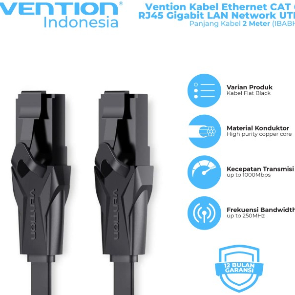 [IBA - 2M] Vention Kabel Flat LAN RJ45 Cat.6 UTP