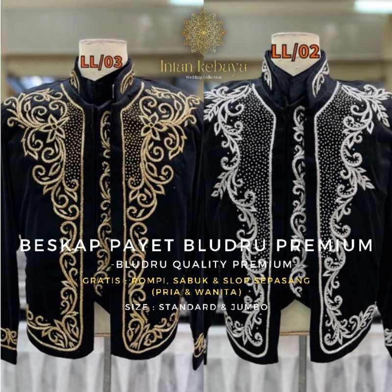 Beskap Bludru Payet Pengantin Premium | Beskap Jawa Solo Pria Jogja Gold Hitam Silver Terlaris Termu