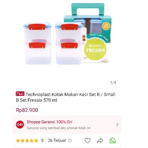 Technoplast Fressia Isi 4 pc Toples Bumbu Wadah Kontainer FREE Sendok Takar