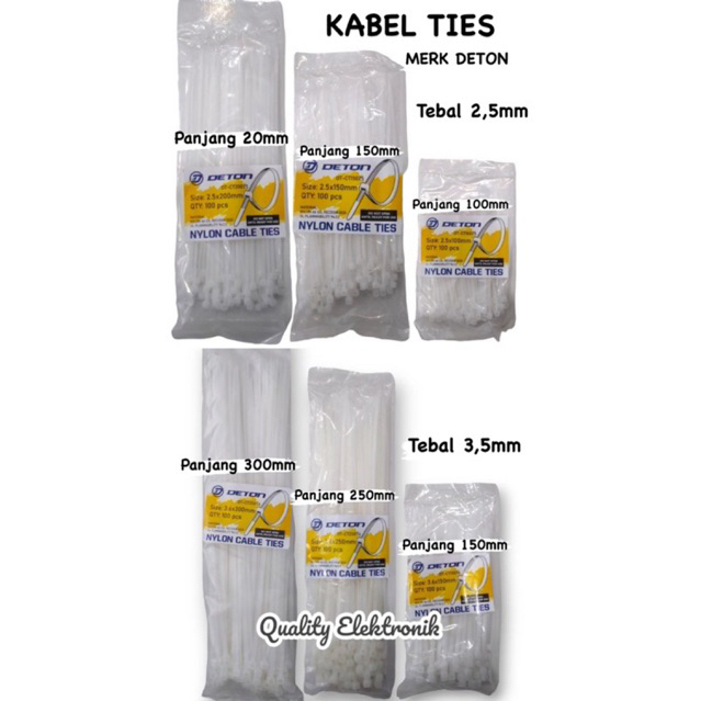 NYLON KABEL TIES TALI TIES MERK DETON BERBAGAI UKURAN ISI 100pcs per pack