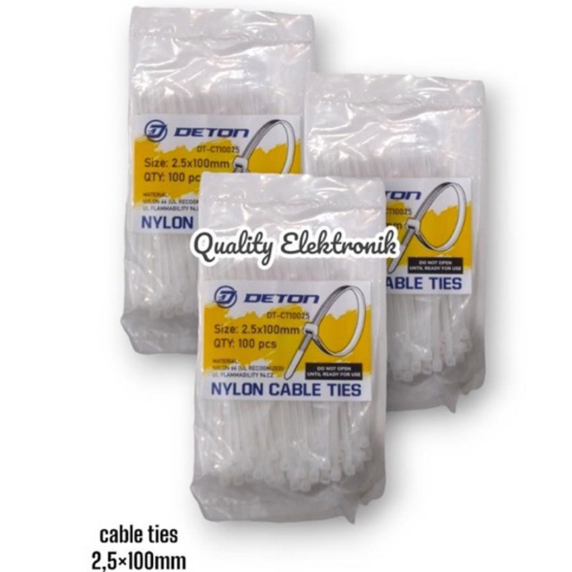 NYLON KABEL TIES TALI TIES MERK DETON BERBAGAI UKURAN ISI 100pcs per pack