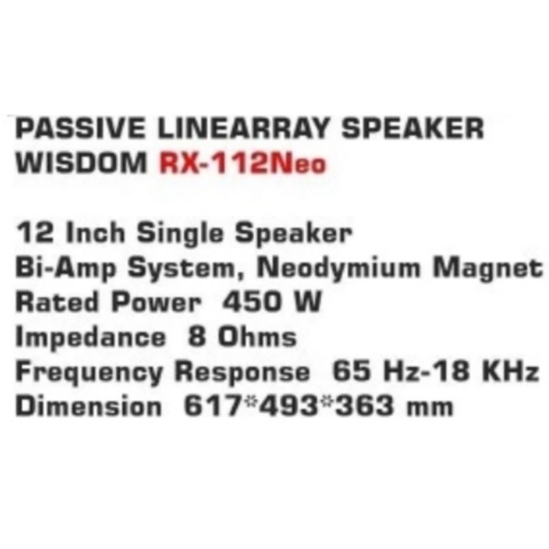 Speaker Pasif Line Array 12 Inch WISDOM RX-112Neo RX112Neo RX 112 Neo ORIGINAL ( Harga 1 Pcs )