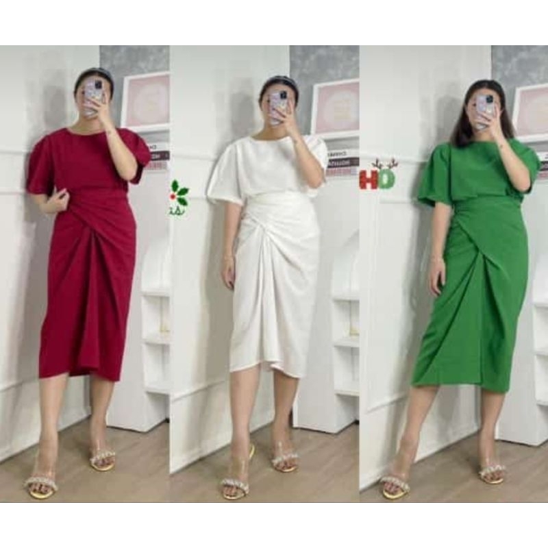 ♡ PREMIUM ♡ REAL PIC ! GILLIANE 2 IN 1 SET BLOUSE WITH ADJUSTABLE TIED MIDI SKIRT/ SETELAN ATASAN &amp; ROK LILIT