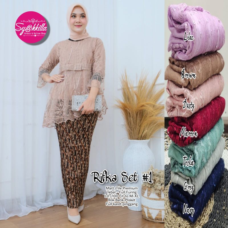 SETELAN KEBAYA TILE ADA WARNA LILAC MODEL MIRING WAKA APLIKASI BELT