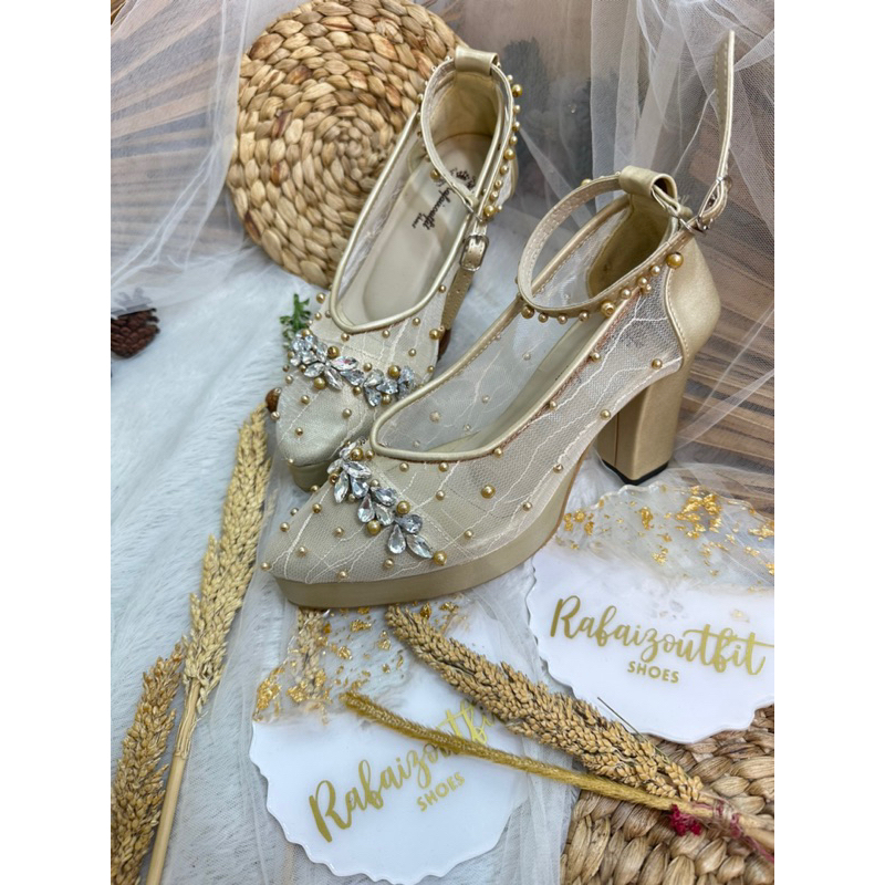 sepatu wedding v merisa gold tali 9cm tahu