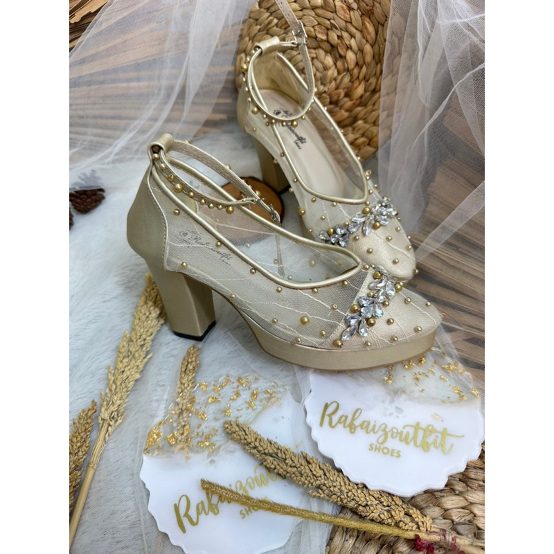 sepatu wedding v merisa gold tali 9cm tahu