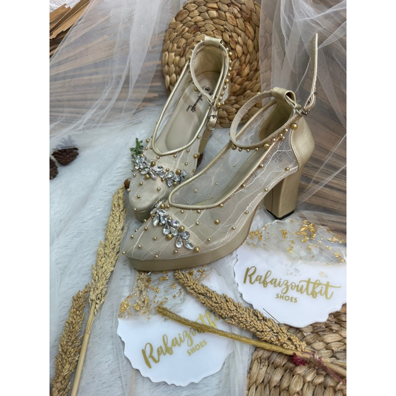 sepatu wedding v merisa gold tali 9cm tahu