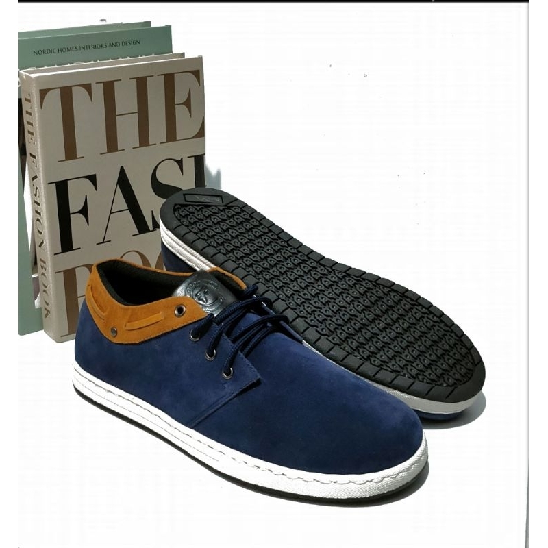 SMITH BLUE | Sepatu Sneakers Pria kulit suede gaya Millenial