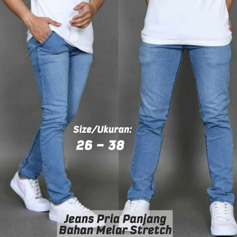 New - COD Bayar Di Tempat celana panjang pria bahan Jeans strecth ngaret model pensil