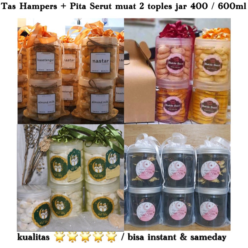 

Tas Hampers Pita Serut muat 2 toples tabung 400ml / 600ml Tas Toples Kue Kering 400 ml hampers toples kue kering 400 ml