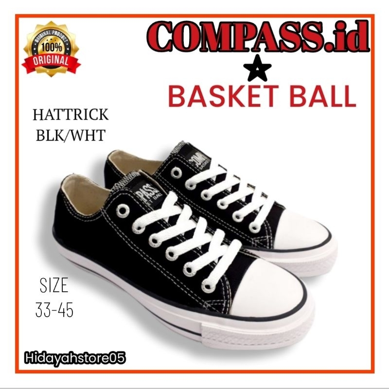 Sepatu COMPASS id original 057/OX Black White Size 33-45 Sepatu Sekolah SD SMP SMA Sneaker Pria Wani
