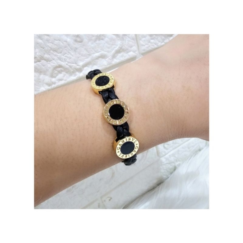 Gelang Kulit Hitam Motif Bvl Gelang kulit kepang Gelang Kulit Mix Titanium  branded band bahan kulit Premium Quality G119