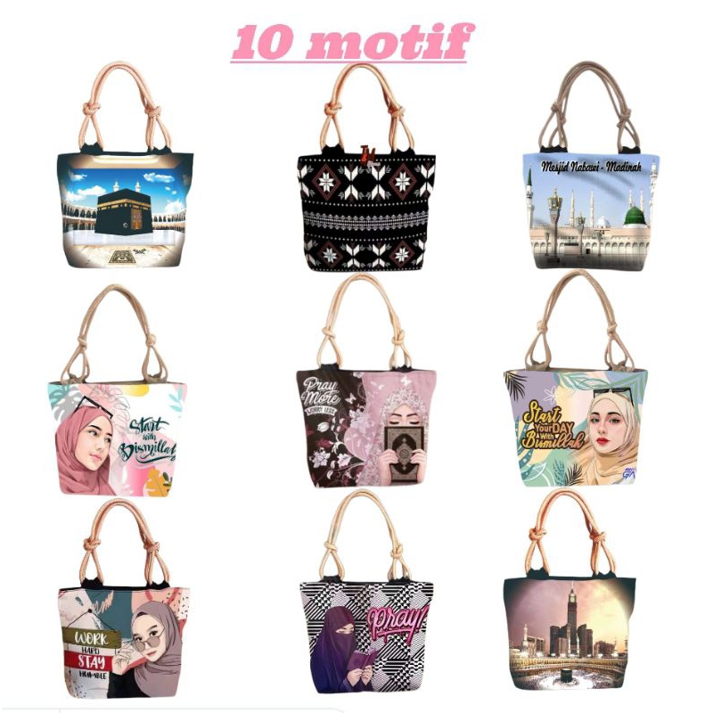 Tas Tote Bag Wanita Kanvas Resleting Tali Sumbu murah